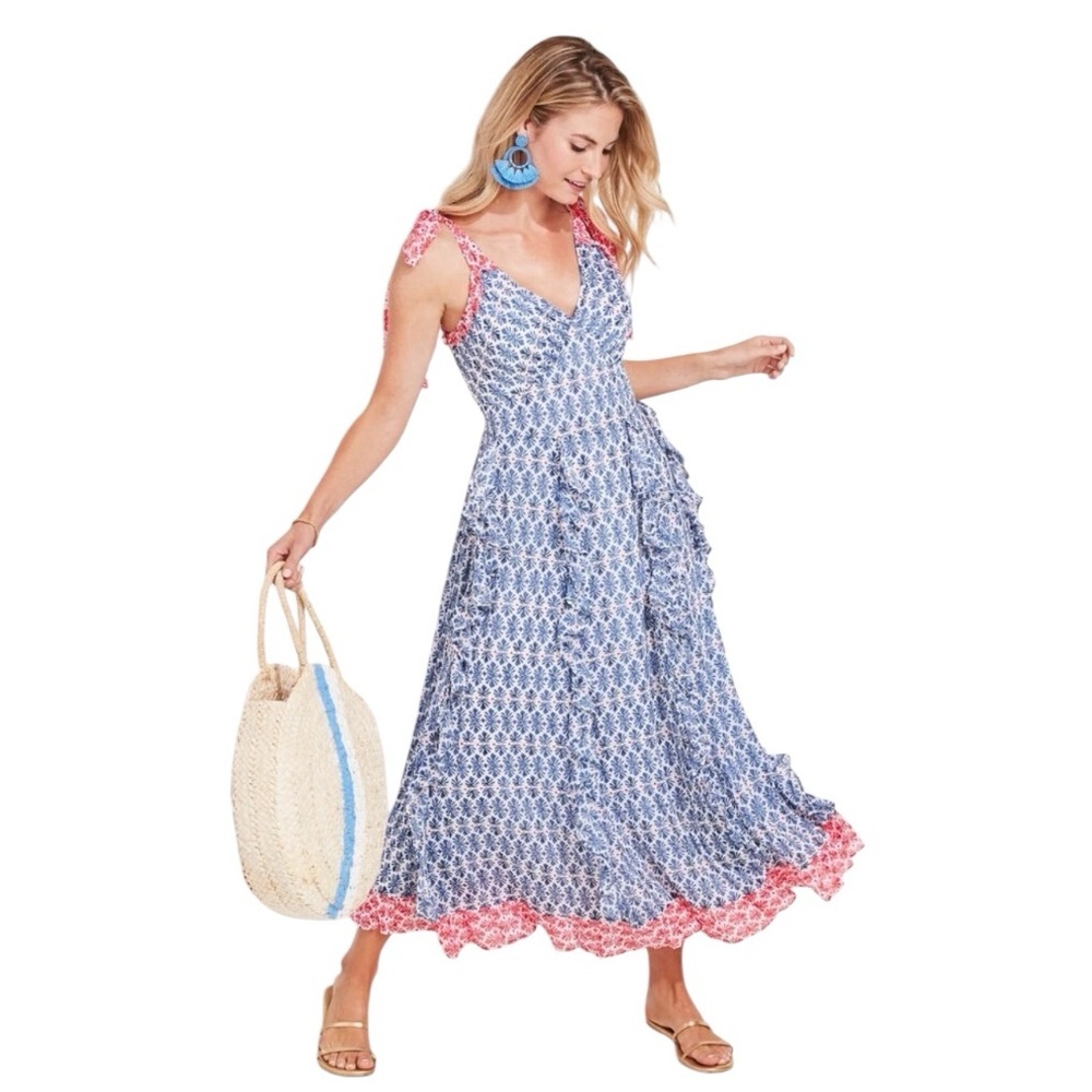Vineyard vines Block Print Shell Maxi Ruffle Dress Size 4